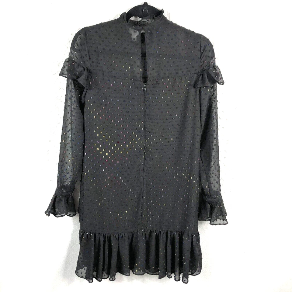 Vestido Betsey Johnson para mujer 2 negro transparente superpuesto moteado volante caprichoso Foto 2 de 4