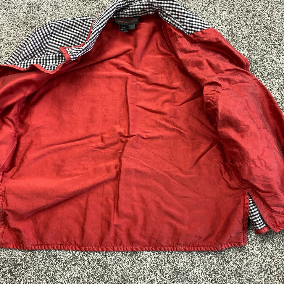 Chaqueta Nina McLemore Para Mujer Mediana Guinga Seda Negro Blanco Rojo Borde Hecha en EE. UU. Foto 4 de 4