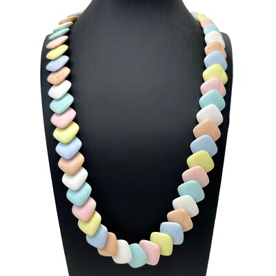 Vtg 1950s  Candy  Pastel Multi Color Overlapping Square Acrylic Bead Necklace