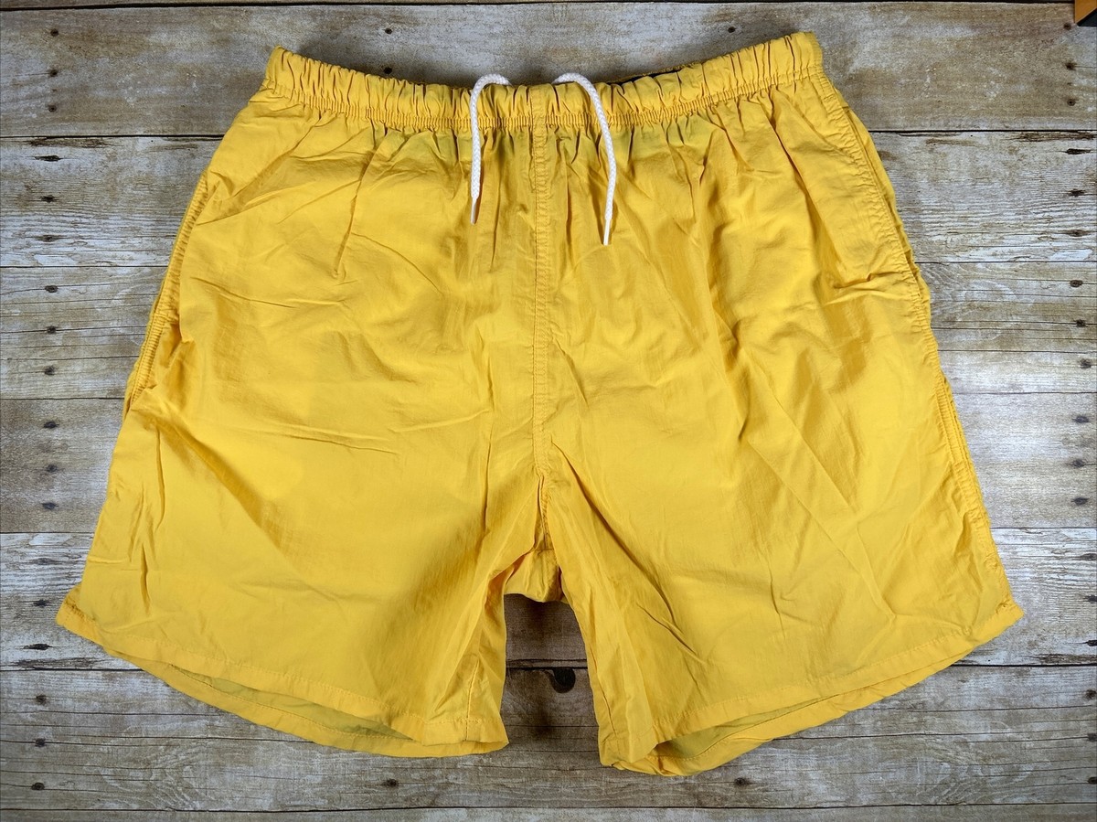 Vintage Mens Swim Trunks XL Lands End Yellow Nylon Made In The USA