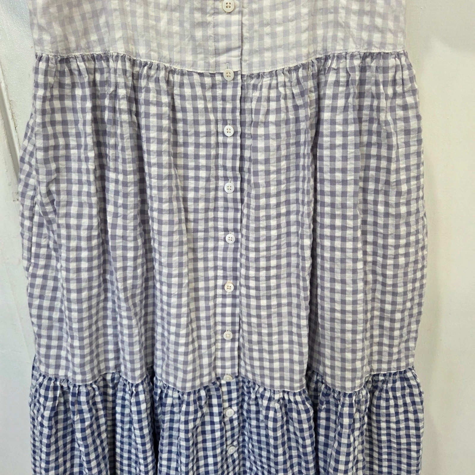 Madewell Patchwork Gingham Button-Front Tiered Bl… - image 5