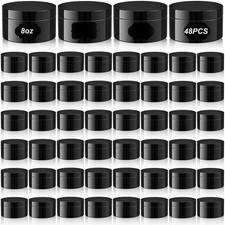 48 Pack 8 oz Black Plastic Jars with Leakproof Lids 48 Waterproof Labels, 8...