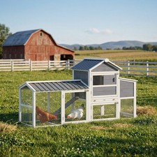 Chicken Coop with Wheels, 80" L Mobile Hen House with Run