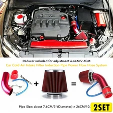 2Set Cold Intake Kit Filter Air Induction Power Flow Pipe Hose System Accessory