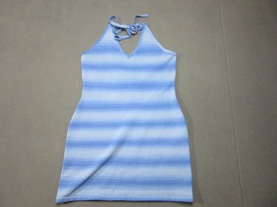 Cotton On Dress Womens Medium Blue Ombre Striped Hot Tropics Mini Halter Neck