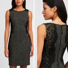 Elie Tahari Womens Estelle Sheath Dress Wool Tweed Animal Print Lace Size 2