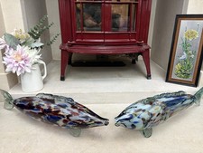 Pair of Large Murano Glass Multicoloured Vintage Fish Ornaments Murano Glass