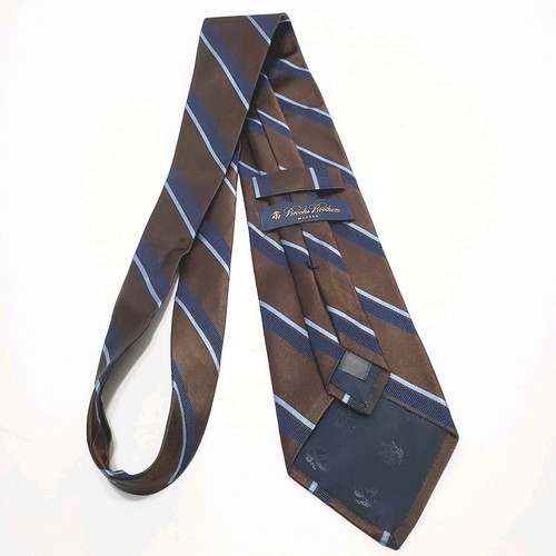 Brooks Brothers Brown & Blue Stripe Men's Designer Silk Neck Tie Jacquard - Picture 5 of 5