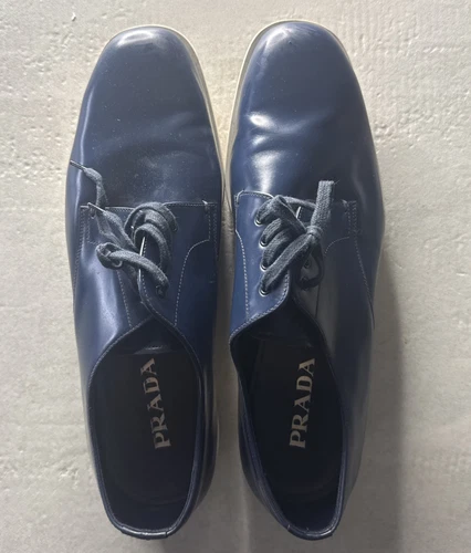 Scarpe stringate Prada eleganti uomo blu vernice taglia 12