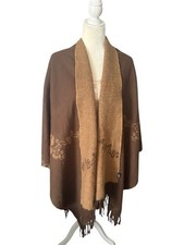 VTG Unisex Brown Western Poncho Cover Wrap Cape Soft One Size Knit 55  by 35  