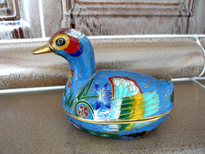 Cloisonne Ente Dose Pillendose Figur Messing Metall Emaille 10 cm