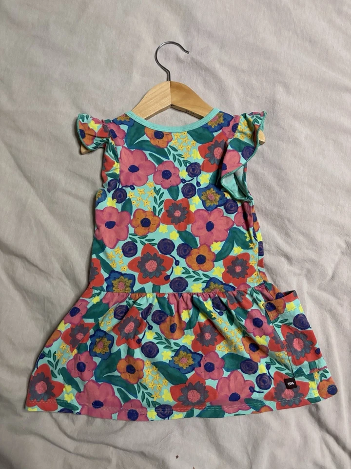 Vestido Tea Collection Manga Acampanada Bolsillo Estampado Floral Vibrante Niñas Talla 3 Foto 4 de 4
