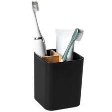 Bamboo Toothbrush Holder for Bathrooms Toothpaste 3 Slots 1 Pack , Black