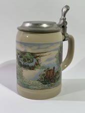 Vintage Villeroy & Boch Steinzeug Bierkrug mit Zinndeckel Mettlach Retro Krug
