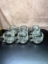 Vintage Nestle World Globe Frosted Glass Coffee Mugs Cups - Set of 6