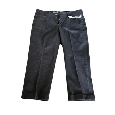Womens Dark Indigo Cuffed Straight Leg Creased Denim Pants Blue