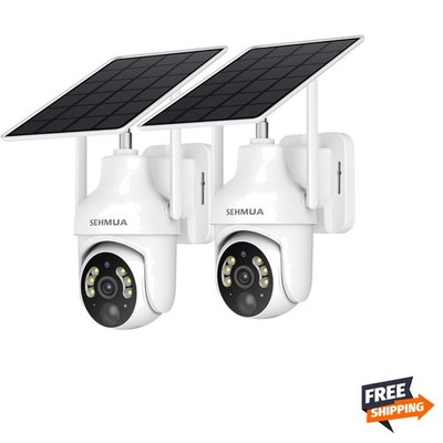 2K Solar Security Cameras Wireless Outdoor, 2 Pack 360° View Pan/Tilt WiFi Se...