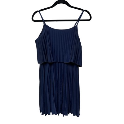 NWT Charming Charlie Overlay Pleated Knee Length Shift Dress Blue Women's Large