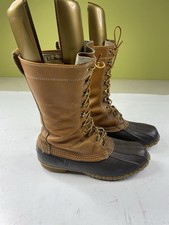 LL Bean Womens Size 10 Duck Boots Vintage Maine Hunting Shoe Tall Brown Lace Up