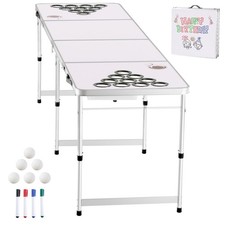 8 Foot Portable Beer Pong Table, Folding Tailgate Table, Cup Holes, Dry Erase