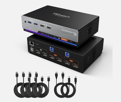 TESmart DP 1,4 KVM Switch 8K@60Hz 2 Stück 2 Monitor, 4K@144Hz farbgenau, USB 3
