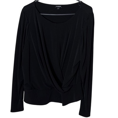 Express Women's XL Black Draped Front Long Sleeve Blouse Stretch Knit Top