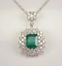 3Ct Emerald Cut Lab-Created Emerald Women's Pendant 14K White Gold Plated