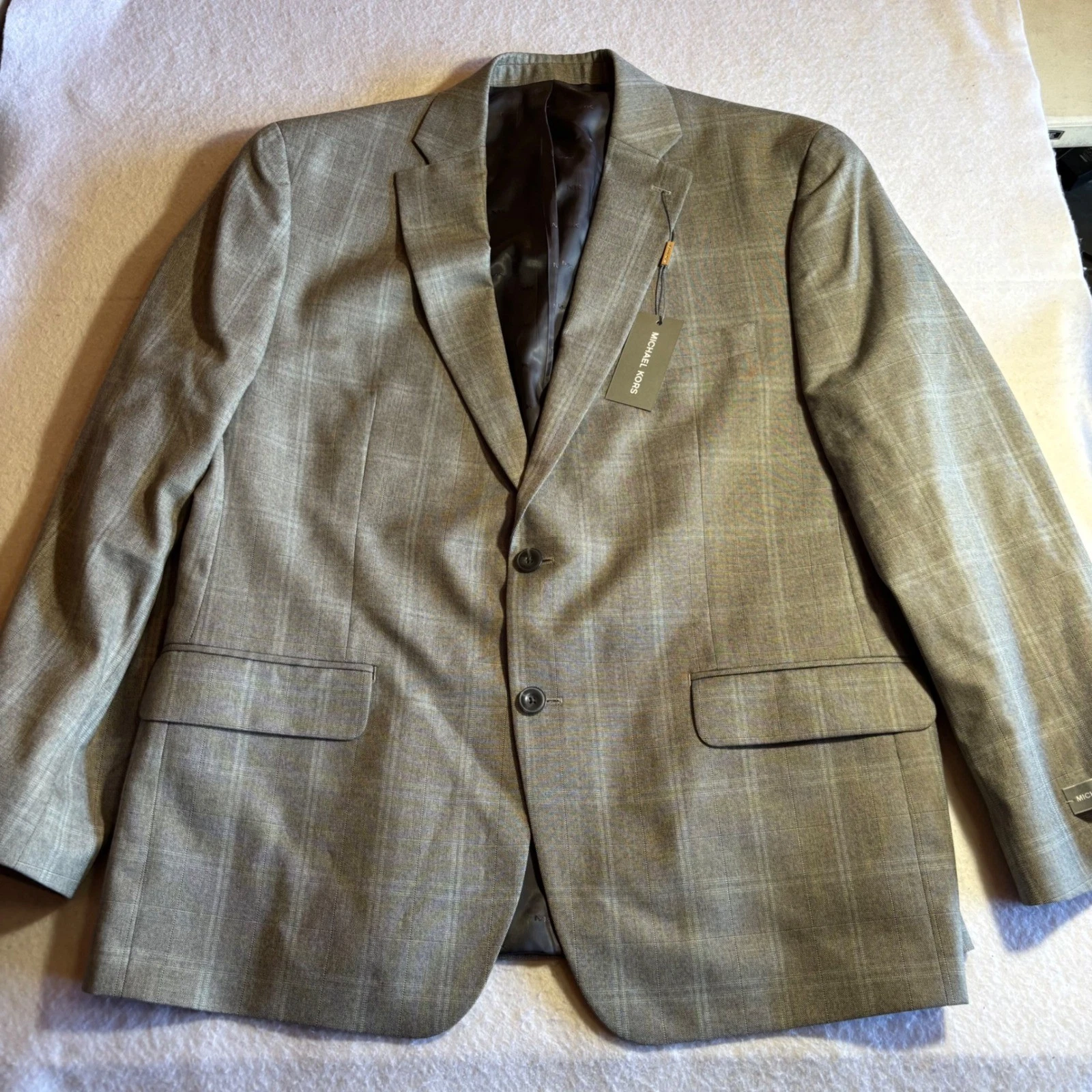 Michael Kors Mens Blazer 44R Gray Plaid Two Button Sport Coat New with Tags