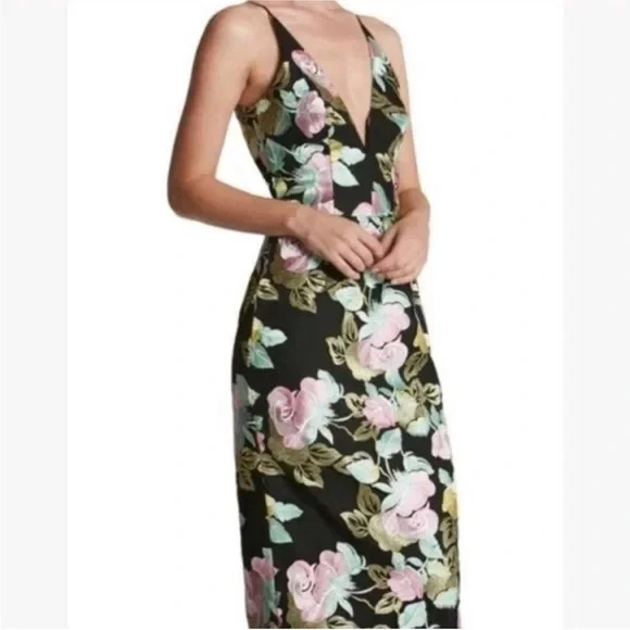 dress the population mariah Dress the Population | Dresses | Dress The Population Mariah Floral Embroidered Black Midi Dress Medium Deep V
