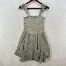 Aerie Dress Womens Medium Green Plaid Smocked Ruffle Tiered Summer Sundress