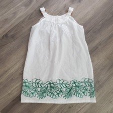 Janie And Jack Girls Sz 6 White Cotton Dress Tropical Leaf Pattern NWOT