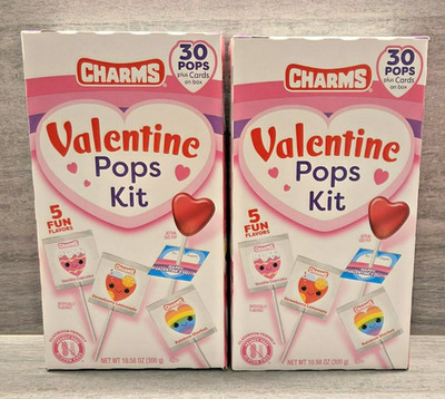 2x Charms Valentine Pops Kit - 60 Pops plus Cards on Box - 5 Fun Flavors 10.58oz