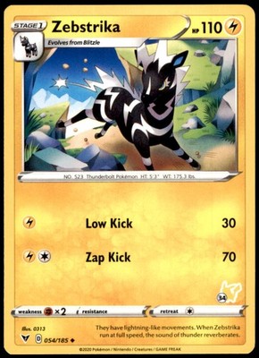 Pokemon - Zebstrika - (#34 Pikachu Stamped) #054/185 - Battle Academy 2022 Promo