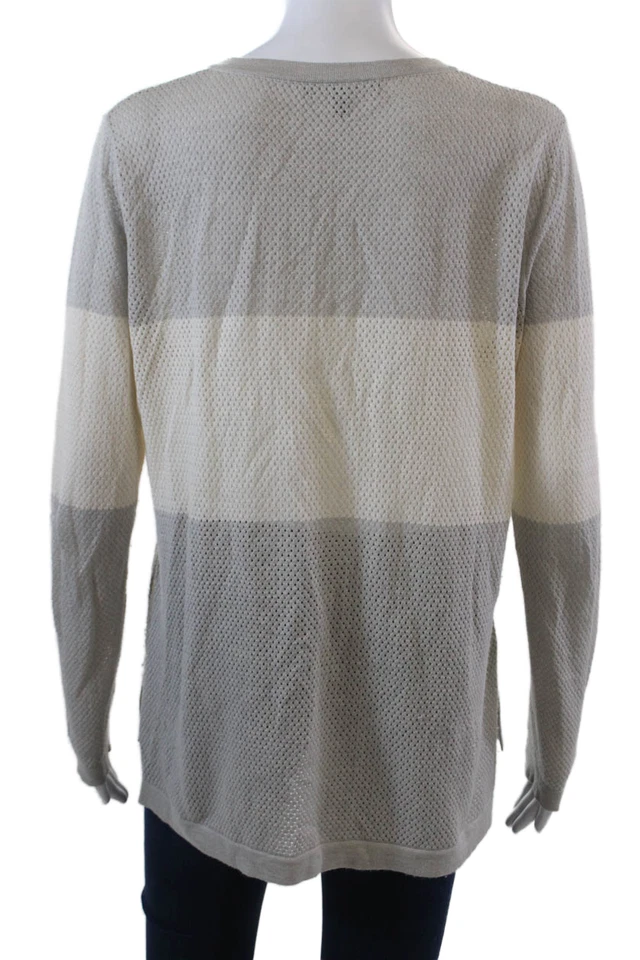 Suéter Top Neiman Marcus Mujer Cachemira Color Bloque Con Cordones Beige Talla M Foto 3 de 4