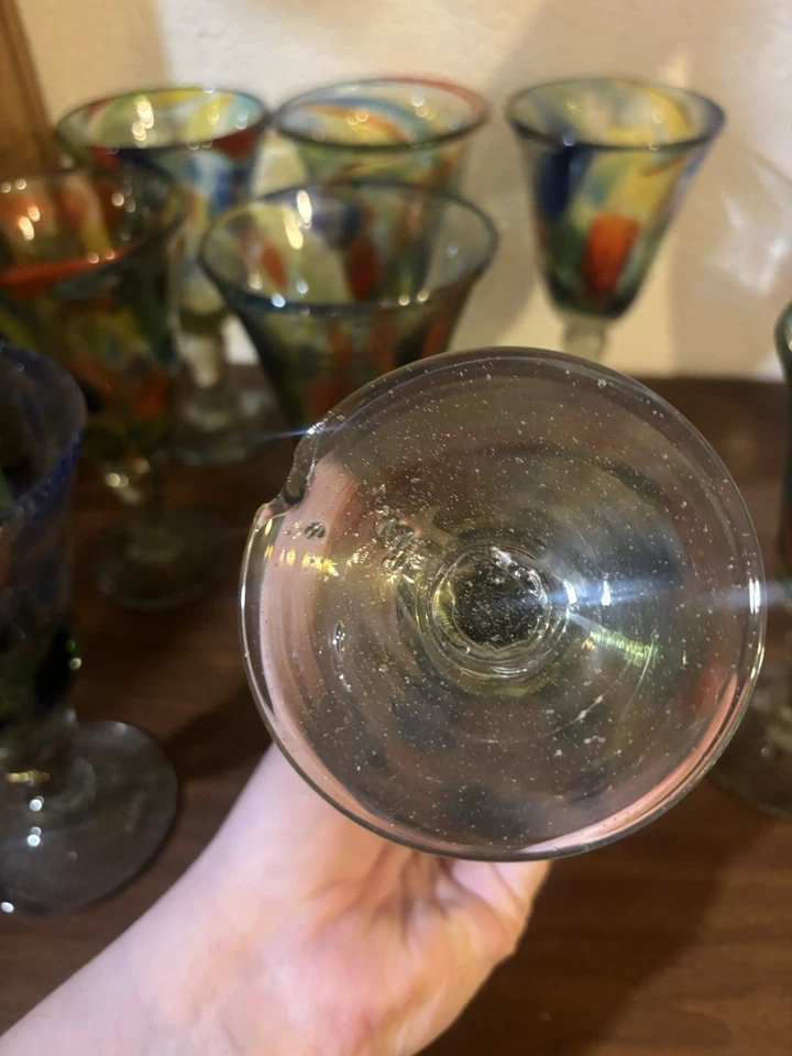 Juego de 8 copas de vino de agua confeti soplado a mano mexicano Foto 4 de 4