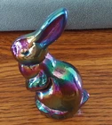 Fenton Rabbit Carnival Glass 2.75” Tall Figurine Iridescent USA Vintage