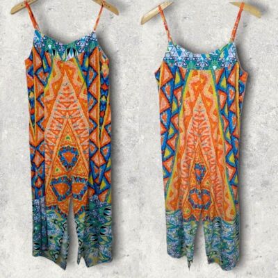 Boston Proper Bohemian Printed Maxi Dress Size XS Orange Hippie Festival Slits