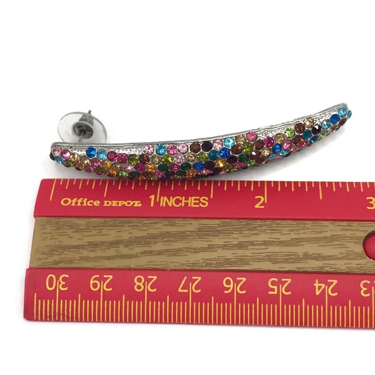 Multi Colored Rhinestone Pierced Linear Earrings - image 8