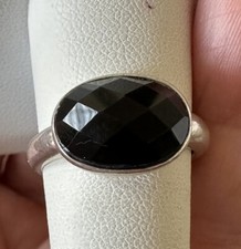 STERLING SILVER FACETED OVAL BLACK ONYX RING SIZE 8.75