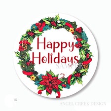 Happy Holidays Christmas Wreath Scrapbook Stickers Labels Envelope Seals Labels