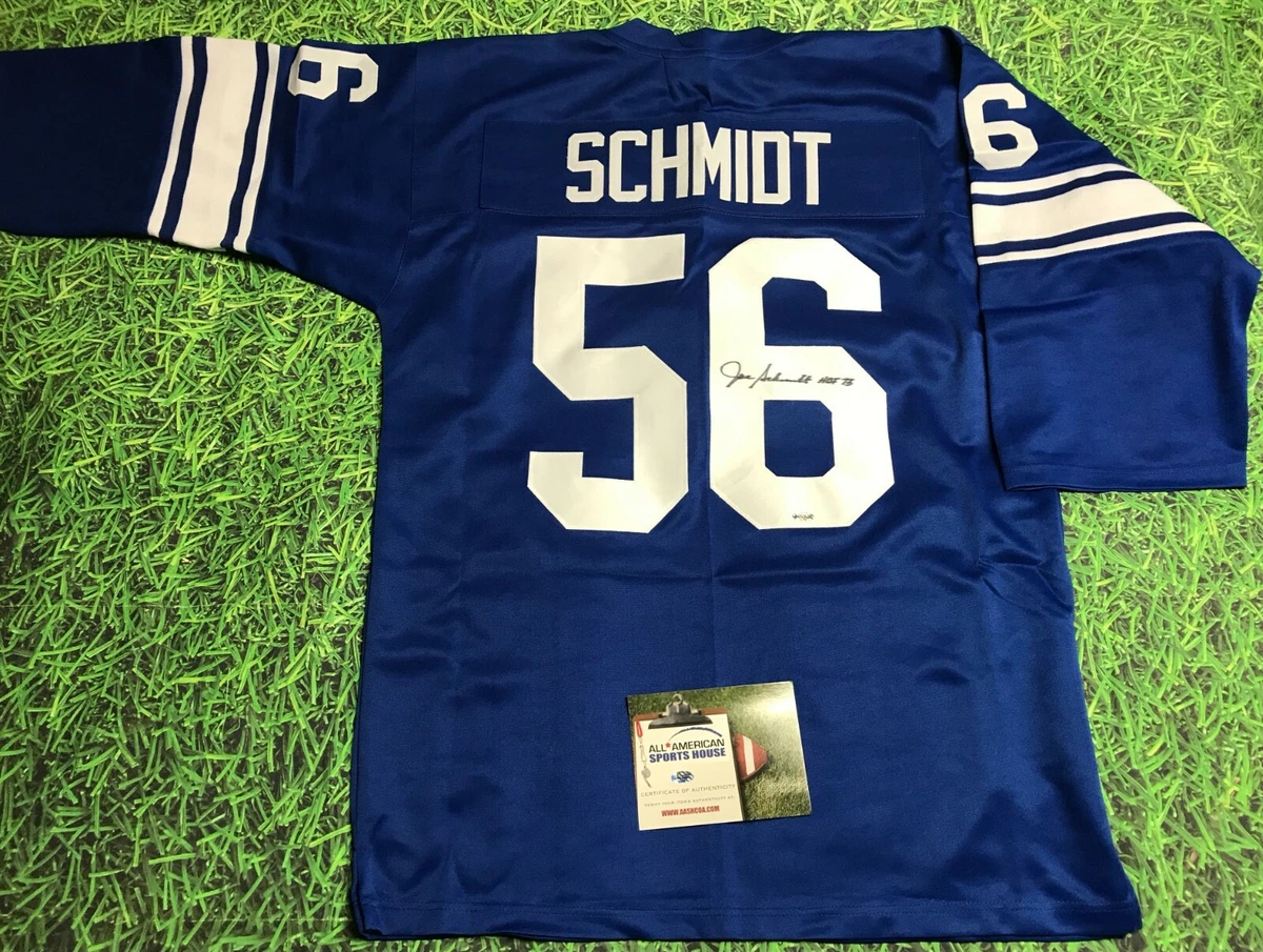JOE SCHMIDT AUTOGRAPHED DETROIT LIONS JERSEY AASH HOF 73 INSC