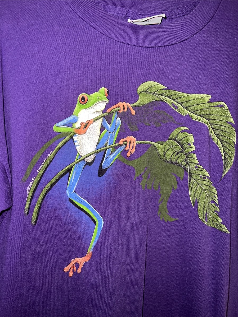 Vintage 90s Tree Frog Amphibian 1991 Nature Faded Black 2-Sided T