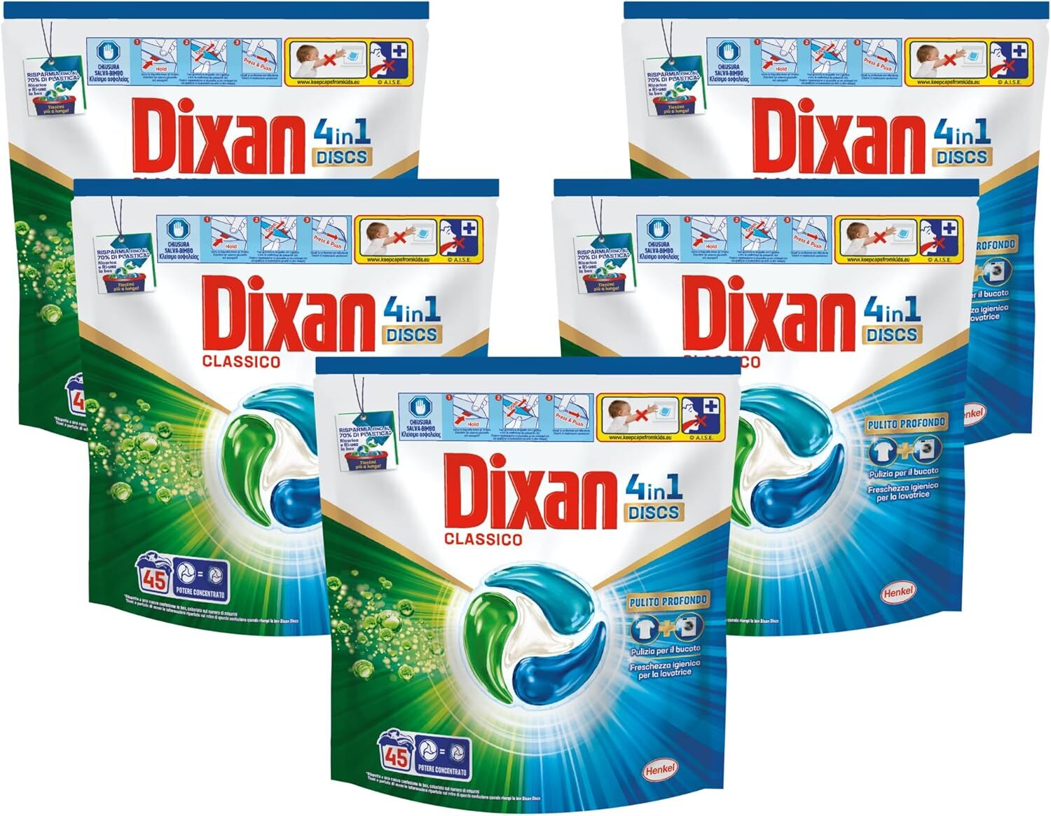 Dixan DISCS 4in1 Classico Detersivo Lavatrice (45 Lavaggi), Capsule lavatrice