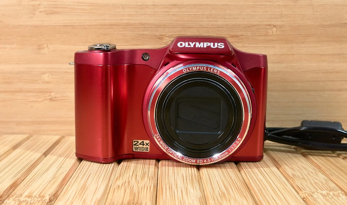 Olympus SZ-14 14MP 24x Wide Zoom Digital Camera, Charging and Data Cable, Red
