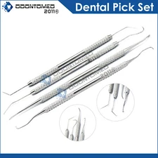 Four 4 Piece Tooth Cleaning Set Dental Pick Metal Tarter Plaque Remover Scraper