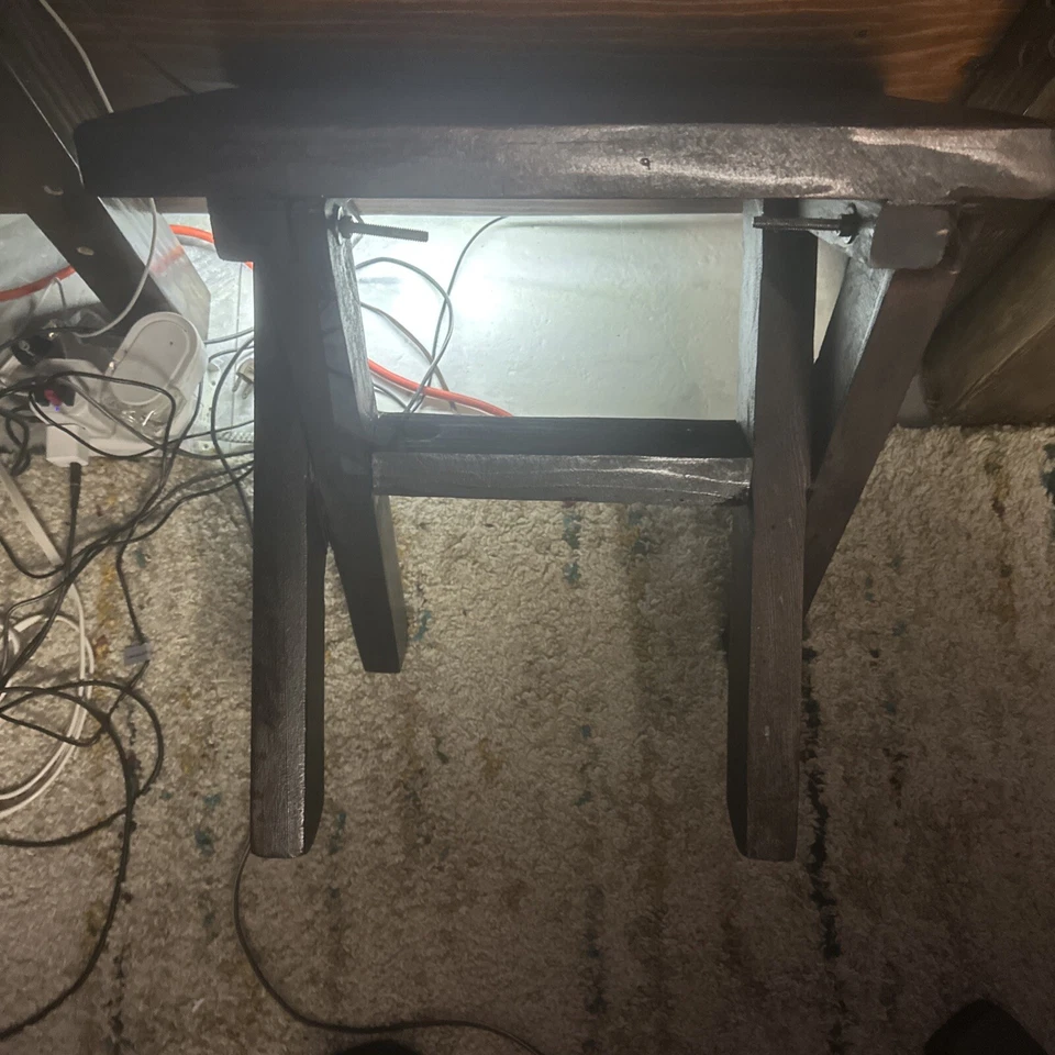 Antigua Mesa Primitiva Sawbuck Madera Lateral Planta Soporte Caballete X Pierna Cruz Rústica Foto 4 de 4