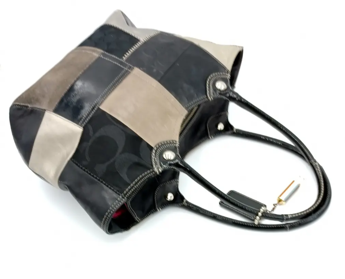 Coach Bleecker Black Leather & Suede Patchwork Tote | eBay