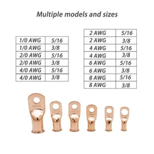10X Pure Copper Tube Terminals,Cable Ends,Battery Welding Eyelets Lug Ring Crimp