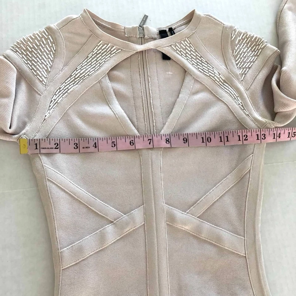 Marciano Women Peach Bodycone Dress Suze XS Long Sleeve Beaded Bandage Stretch - Image 4 of 4
