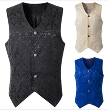 New Men Vintage Gothic Suit Vest Medieval Jacket Vest Damask Waistcoat Coat Vest